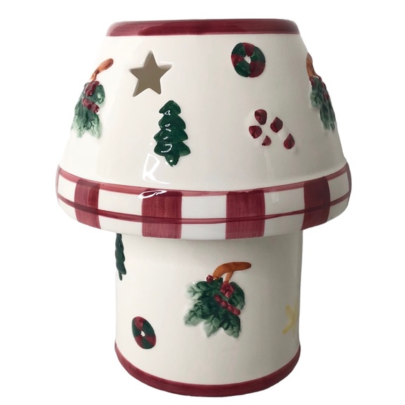 Holiday Ceramic Christmas Candle Lamp Shade Base Holder For Large Jar